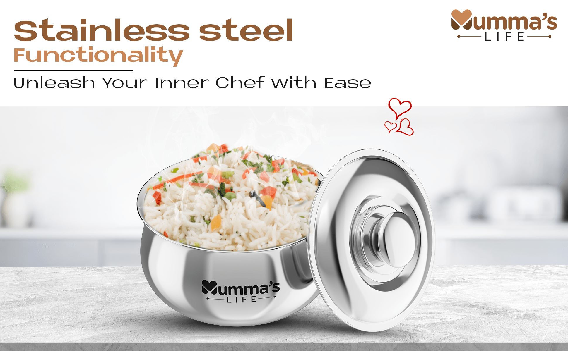 Stainless steel cookware- casserole with rice