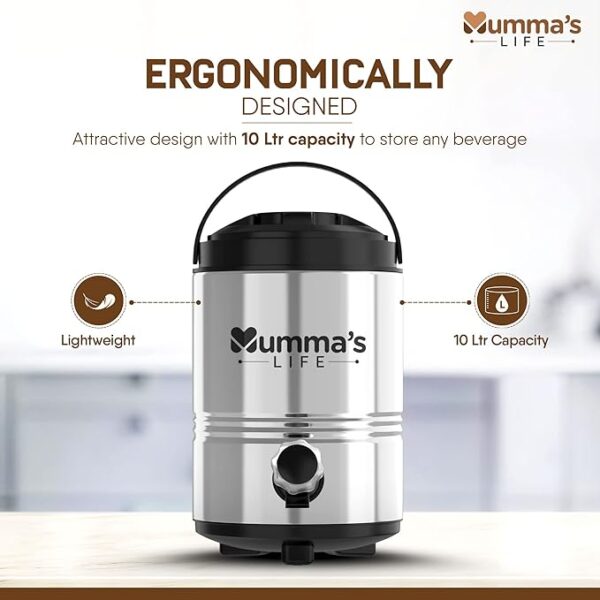 1. “Insulated steel water jug with tap – Mumma’s LIFE”2. “Hot & cold beverage jug stainless steel 3L”3. “Portable thermosteel jug with handle”4. “Stainless steel water carrier for outdoors”5. “Large capacity 3L insulated water jug”