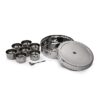 Mumma’s LIFE stainless steel masala box with glass lid”2. “Transparent lid spice box organizer”3. “7-compartment glass top masala dabba”4. “Rust-proof kitchen masala box viewable lid”5. “Food-grade steel masala container with spoon