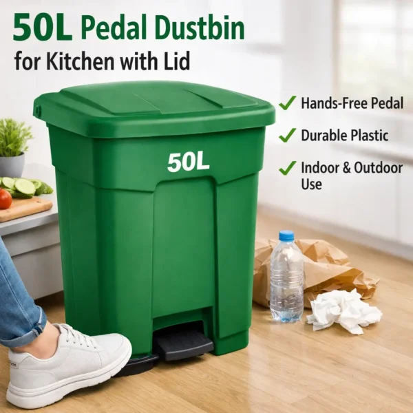 50L pedal dustbin in kitchen setting